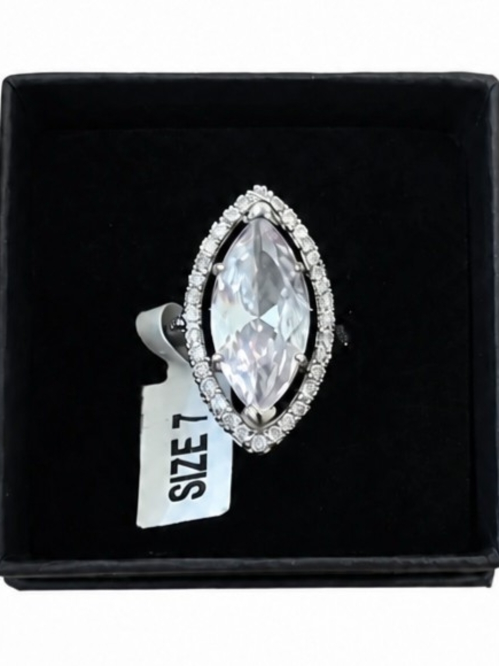 NEW 9 CT Marquise-Cut White Sapphire Halo Ring - Size 7